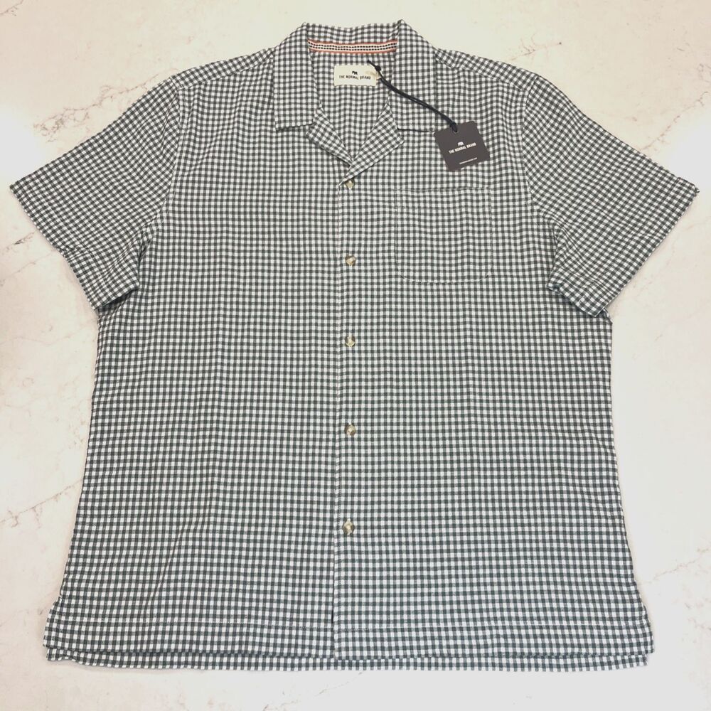 The Normal Brand NEW‎ Mens L Freshwater Short Sleeve Button Up Shirt Pine Check